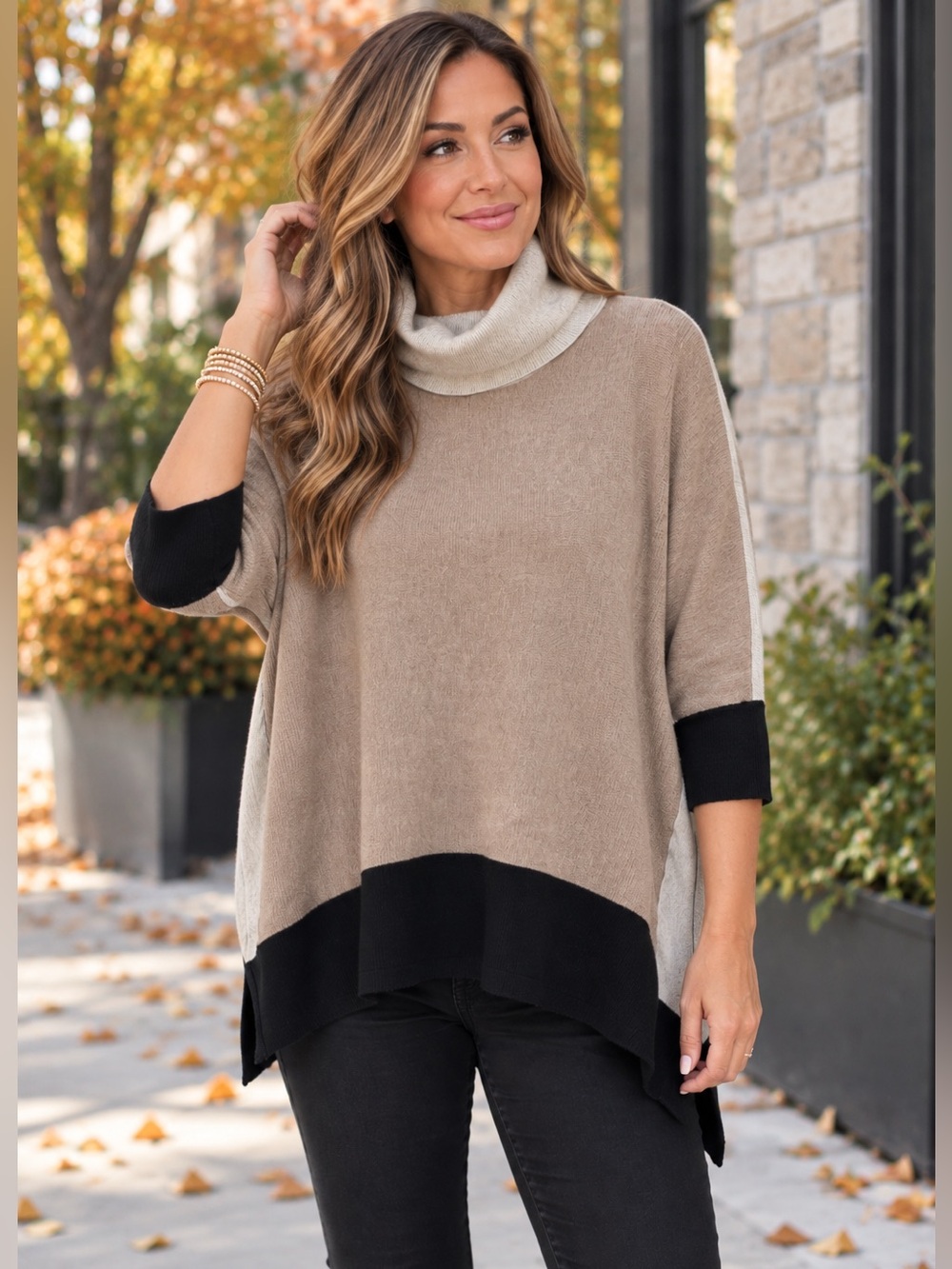 89th & Madison Sweater Colorblock Cowl Neck Dolman Sleeve Womens Size Large